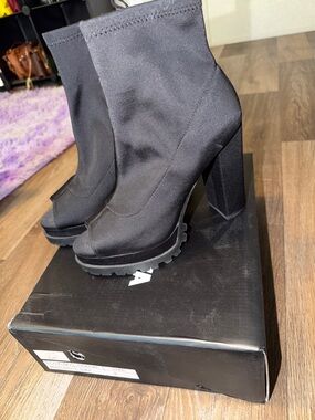 Black Sock Platform Heel Boots